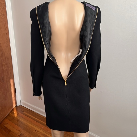 Emanuel Ungaro Paris Button-embellished Wool Mini Long Sleeve Black Dress Size 4 - Picture 9 of 16